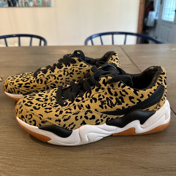 FILA Leopard Print Eurorunner Suede Casual Sneakers - Picture 3 of 5